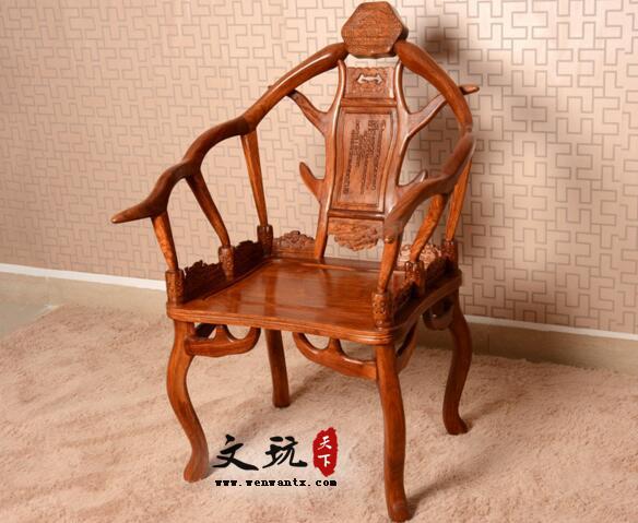 非洲黄花梨木鹿角椅三件套 仿古中式红木实木椅子-6