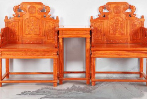 古典中式非洲花梨木实木套椅三件套洋花宝座款