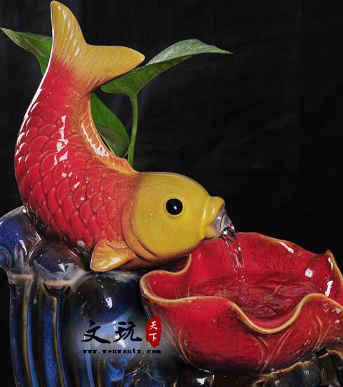 创意陶瓷工艺品 鲤鱼吐水喷泉摆件家居庭院装饰-10