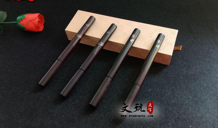 中国风古典木质中性笔 黑檀镶嵌银丝红木笔 实用办公创意礼品定制-1