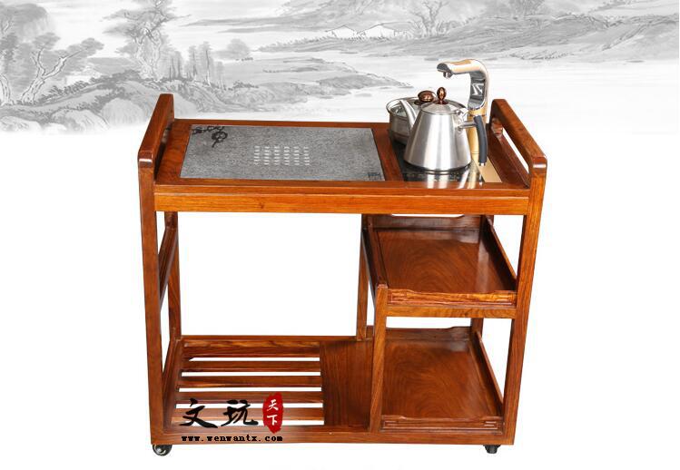 刺猬紫檀木移动茶车 简约红木茶水柜 可移动手推茶水柜-1
