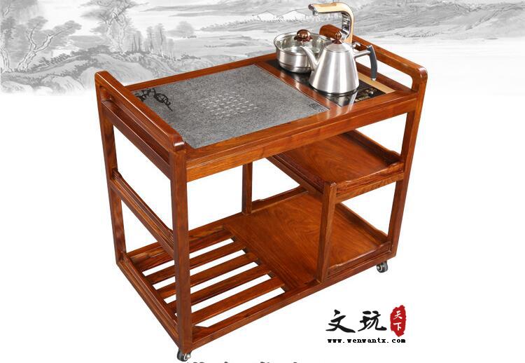 刺猬紫檀木移动茶车 简约红木茶水柜 可移动手推茶水柜-2