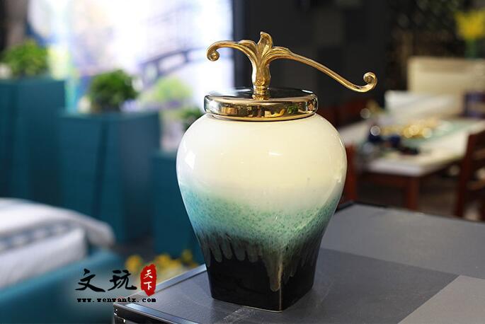 新中式陶瓷花瓶仿真花艺摆件 创意电视柜插花器 窑变釉瓷瓶装饰品-6