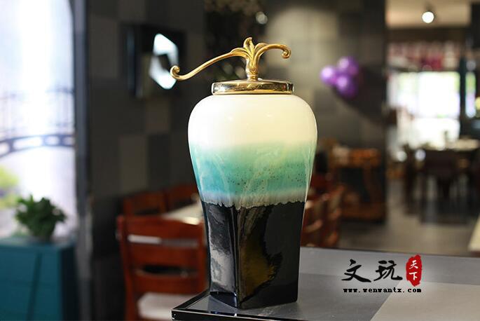 新中式陶瓷花瓶仿真花艺摆件 创意电视柜插花器 窑变釉瓷瓶装饰品-7