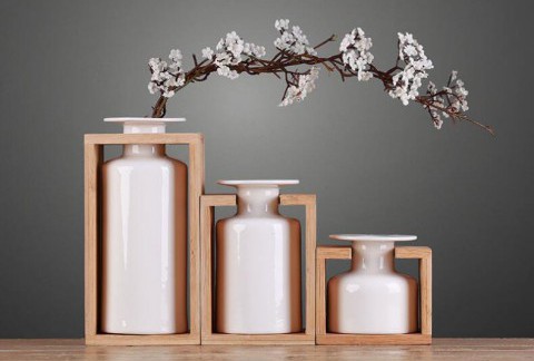 简约纯白陶瓷花瓶 新中式仿真花套装花器花插 客厅装饰摆件