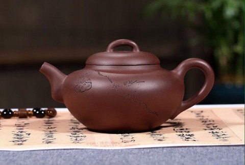 宜兴原矿正品名家纯全手工刻绘莲蓬紫泥含香壶茶壶茶具