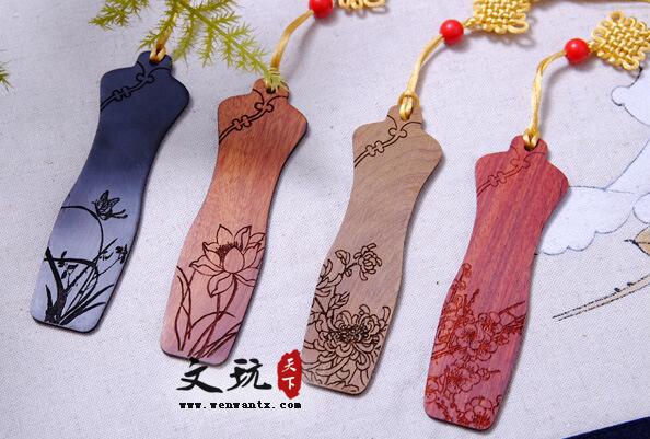 中国风古典旗袍款红木书签套装 创意复古文房礼品木质工艺品摆件-3