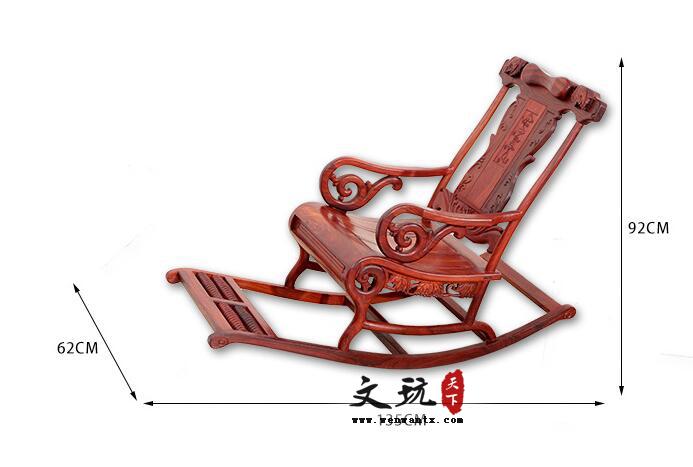 红木富贵摇椅中式古典风格红檀色实木躺椅午休摇椅-7