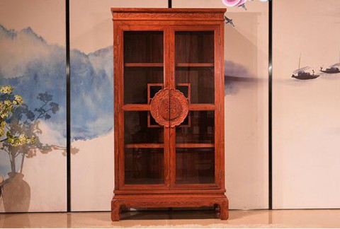 刺猬紫檀凤凰于飞酒柜 中式玻璃双门酒柜展示柜