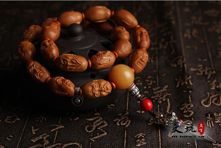 著名大师青峰雕刻天然精品单面十八罗汉橄榄核手串男士 文玩手链-2