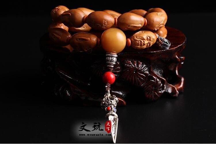 著名大师青峰雕刻天然精品单面十八罗汉橄榄核手串男士 文玩手链-3