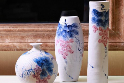 新中式现代夏日硕果陶瓷花瓶三件家居饰品装饰瓷花瓶摆件