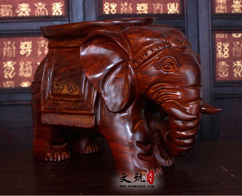 木雕摆件花梨木大象换鞋凳子定制加工木质创意工艺品-4