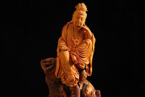黄杨木佛像摆件 自在观音工艺品 手工艺雕刻品家居办公室