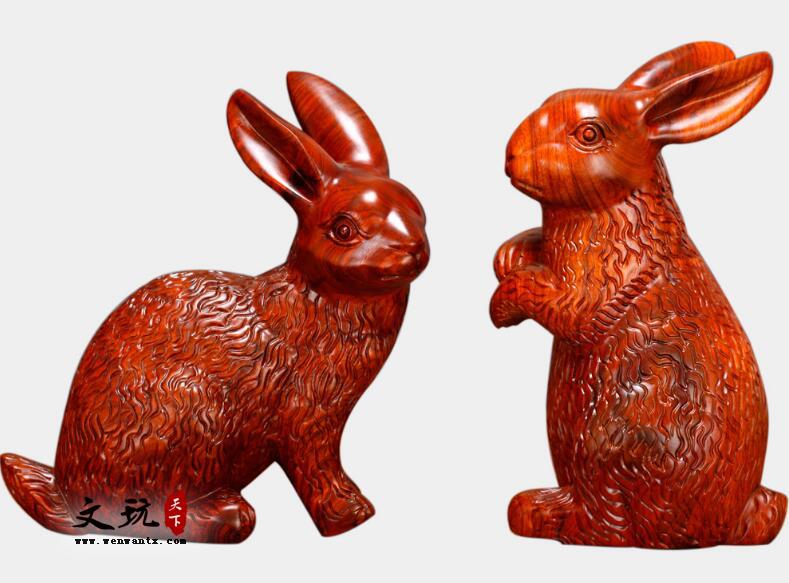 精品花梨木雕十二生肖兔摆件 木质工艺礼品可爱毛兔家居摆件-1