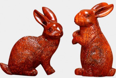 精品花梨木雕十二生肖兔摆件 木质工艺礼品可爱毛兔家居摆件