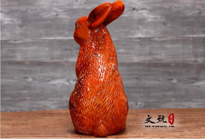 精品花梨木雕十二生肖兔摆件 木质工艺礼品可爱毛兔家居摆件-8