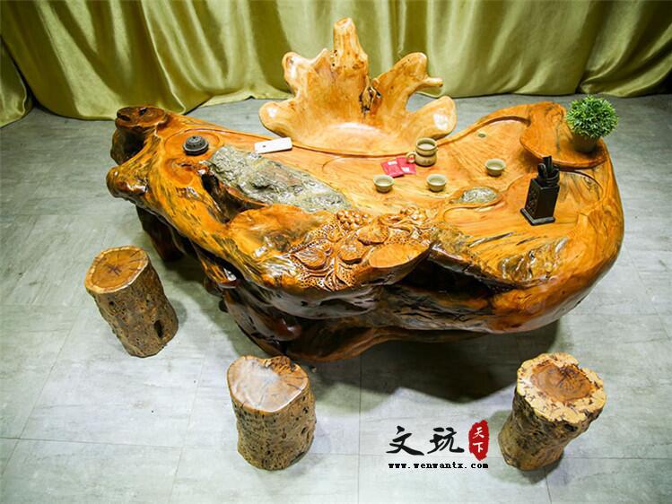 柳杉茶桌实木茶海整体树根树头创意雕刻根雕茶几茶台原木客桌-3