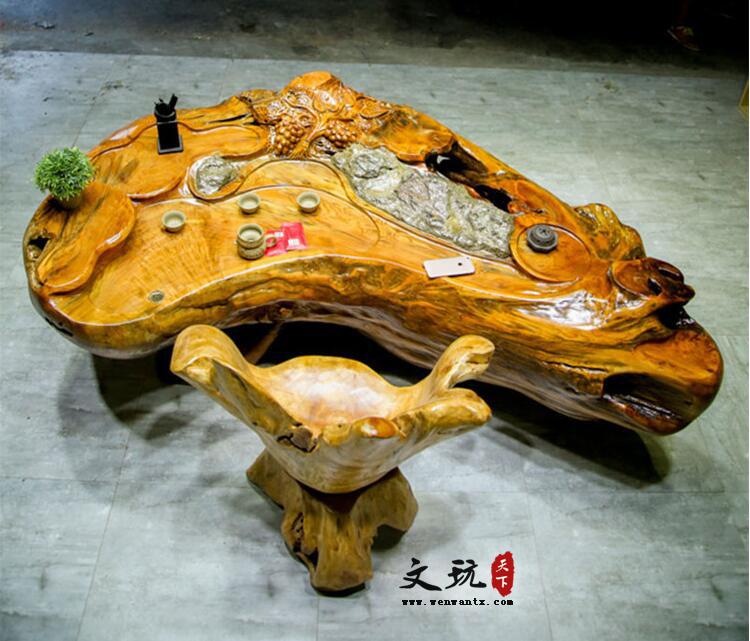 柳杉茶桌实木茶海整体树根树头创意雕刻根雕茶几茶台原木客桌-1