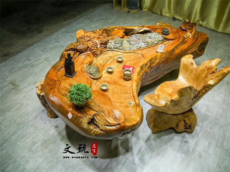 柳杉茶桌实木茶海整体树根树头创意雕刻根雕茶几茶台原木客桌-6