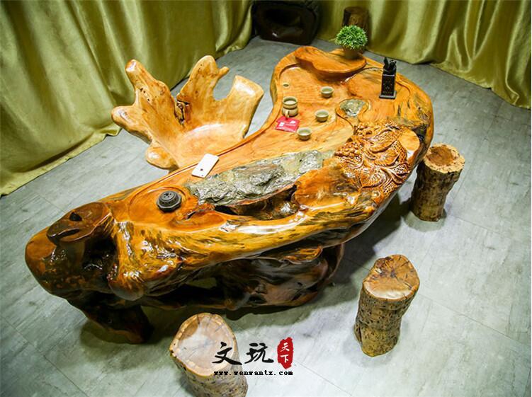 柳杉茶桌实木茶海整体树根树头创意雕刻根雕茶几茶台原木客桌-4
