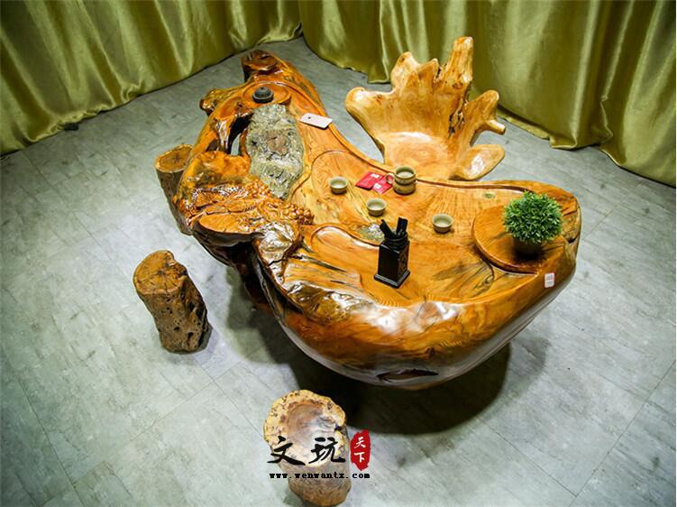 柳杉茶桌实木茶海整体树根树头创意雕刻根雕茶几茶台原木客桌-5