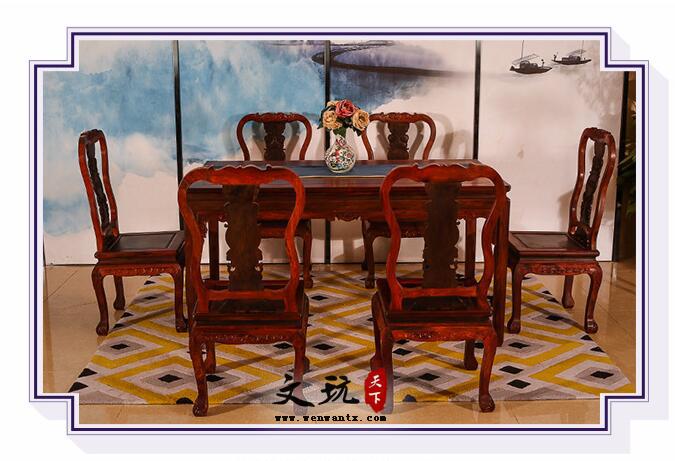 老挝大红酸枝餐厅家具交趾黄檀红木餐桌椅组合七件套-6