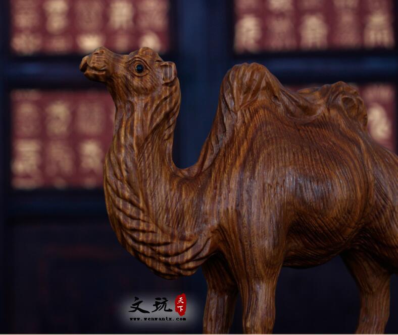 绿檀双峰骆驼木雕摆件工艺品木质动物风水摆件-8