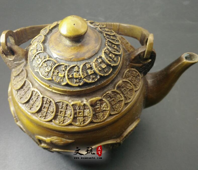 仿古铜器纯铜金钱水壶摆件酒壶茶壶装饰工艺礼品古玩收藏品-5
