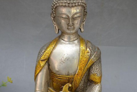 铜器收藏纯铜摆件白铜镀银黄铜 如来佛佛祖