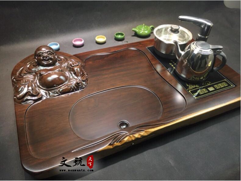 整块黑檀木茶盘 单层排水实木茶台 手工雕刻大号茶海茶具托盘-2