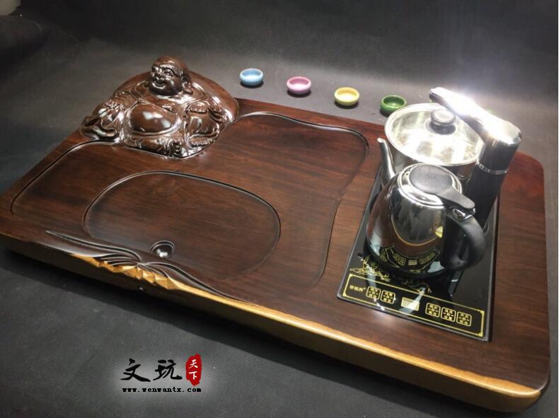 整块黑檀木茶盘 单层排水实木茶台 手工雕刻大号茶海茶具托盘-1