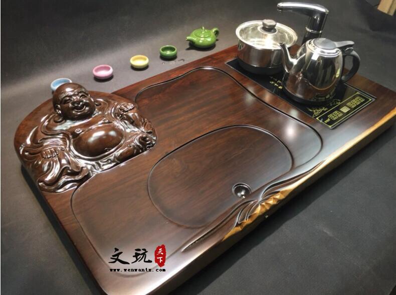 整块黑檀木茶盘 单层排水实木茶台 手工雕刻大号茶海茶具托盘-5
