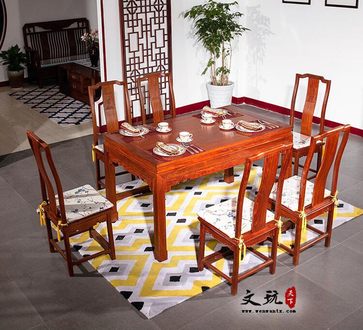红木餐桌中式古典餐厅家具 刺猬紫檀和和美美餐桌七件套-4