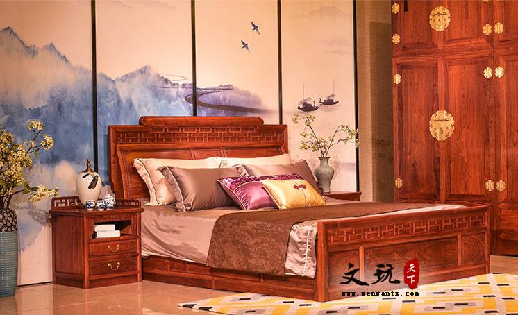 缅甸花梨木红木大床1.8米明式红木双人婚床卧室红木家具-2