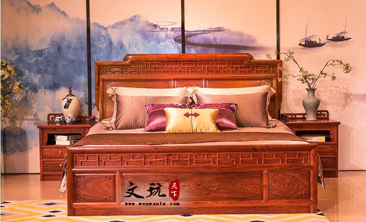 缅甸花梨木红木大床1.8米明式红木双人婚床卧室红木家具-3
