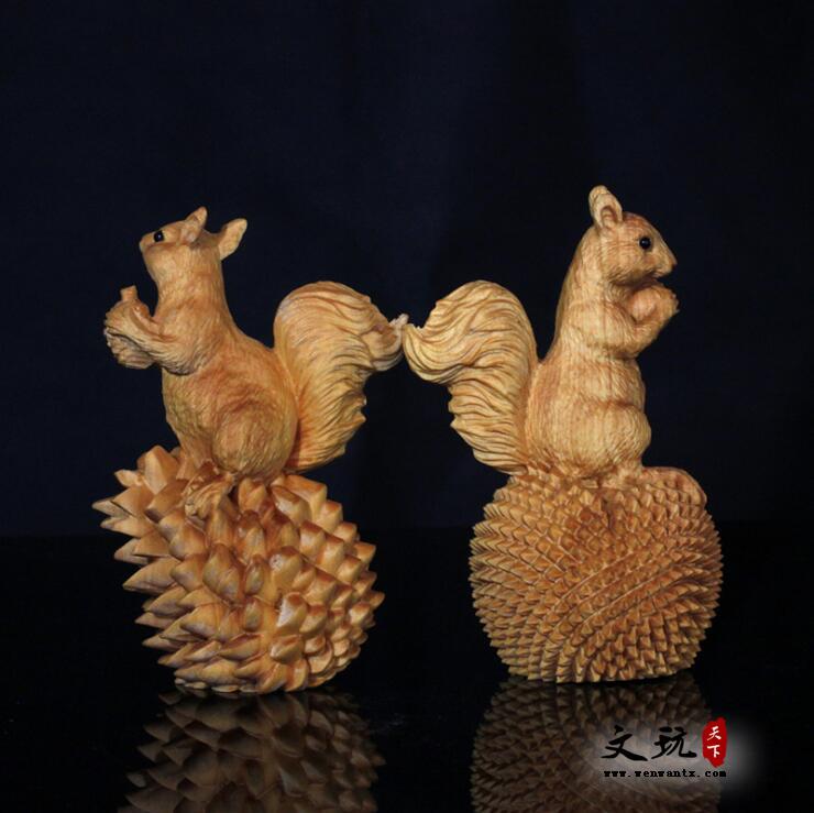 黄杨木雕丰收松鼠工艺品摆件（一对）-3