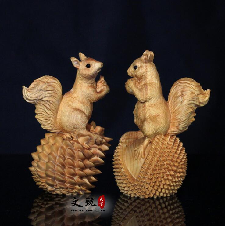黄杨木雕丰收松鼠工艺品摆件（一对）-2