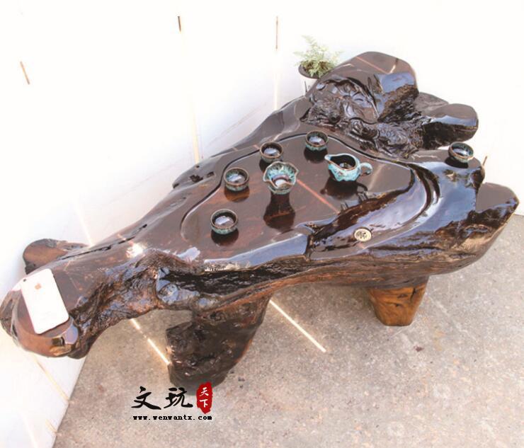 鸡翅木茶几连年有鱼整体树根茶桌古典风格实木茶海-3