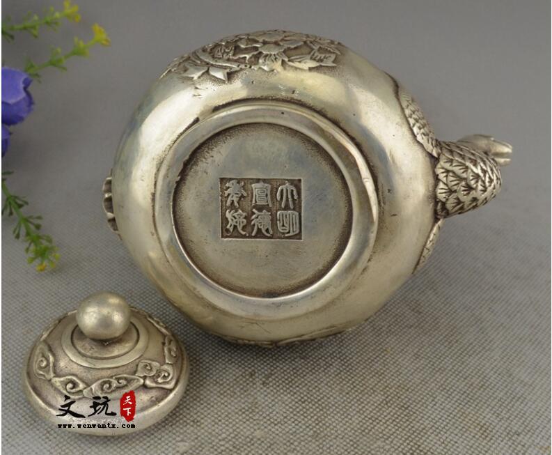 铜器收藏纯铜摆件白铜镀银黄铜 凤凰茶水壶酒壶-7