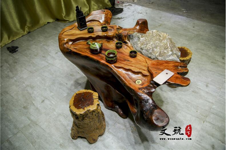 原木实木缅花(抱石)木根雕茶桌茶几 125-67-58cm-1