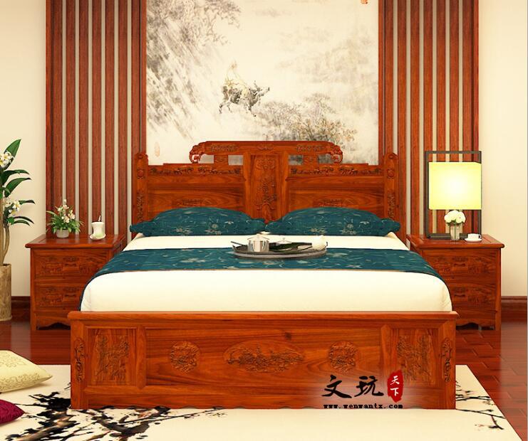 红木双人床吉祥鸳鸯大床仿古中式卧室家具-1