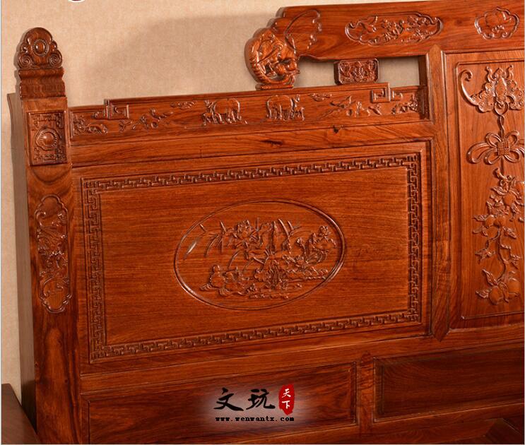 红木双人床吉祥鸳鸯大床仿古中式卧室家具-2
