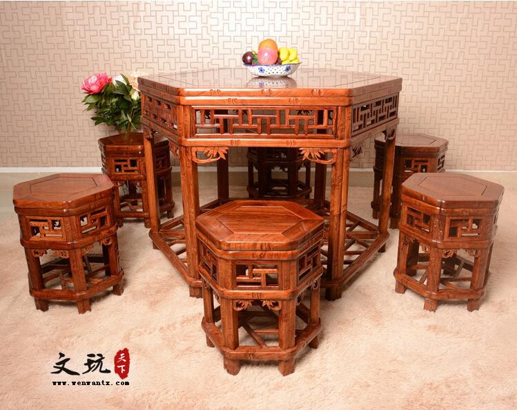 六角台高档实木餐厅家具古典中式红木餐桌椅-1