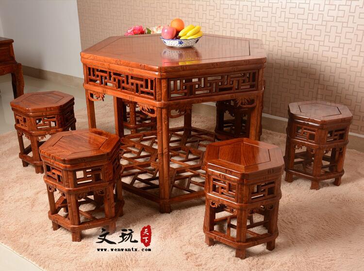六角台高档实木餐厅家具古典中式红木餐桌椅-2