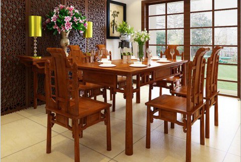 刺猬紫檀祥云长方餐台餐厅家具中式红木餐桌椅