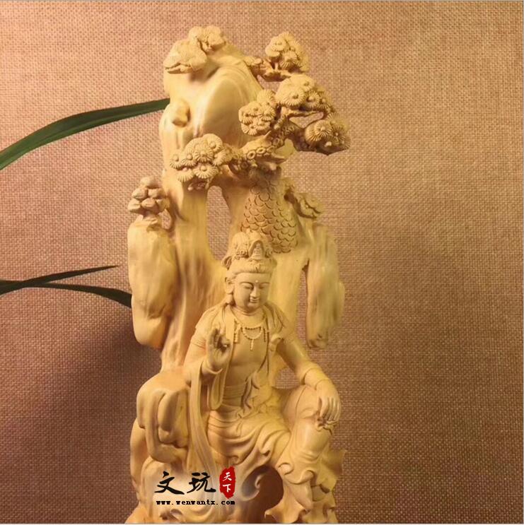 大叶黄杨木自在观音家居木雕雕刻摆饰摆件-5