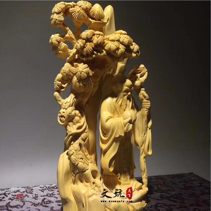大叶黄杨木老寿星实木雕刻木雕摆饰摆件装饰工艺-2