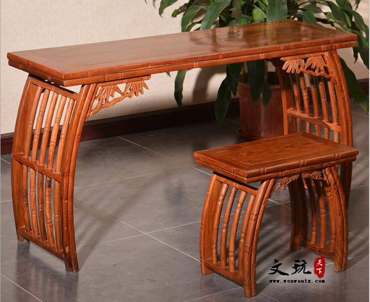 中式刺猬紫檀木竹节琴台 1.2米小画案几 红木琴台桌椅-2