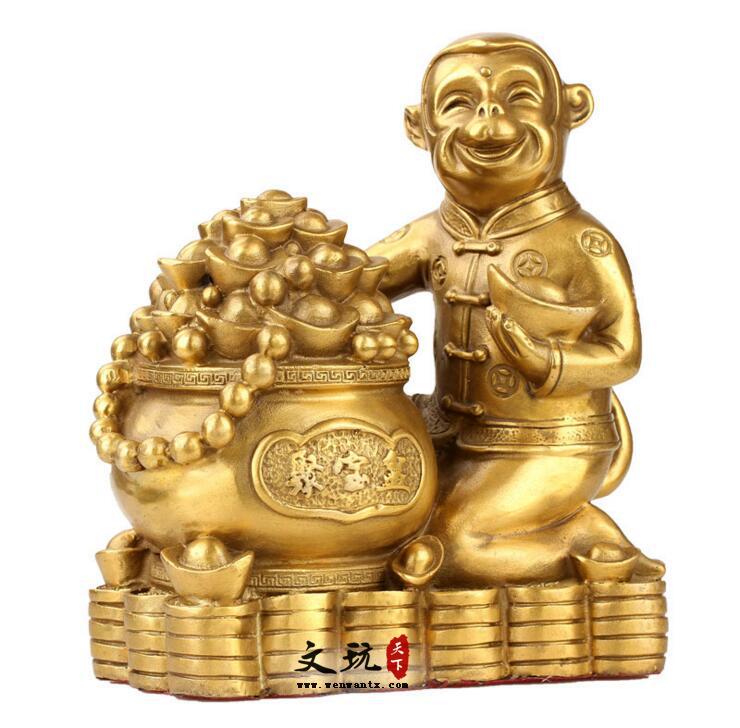 开光纯铜聚财金猴摆件铜聚宝盆猴家居饰品-1